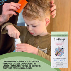Ladibugs fine-toothed comb designed to lift flaky scales without irritation.