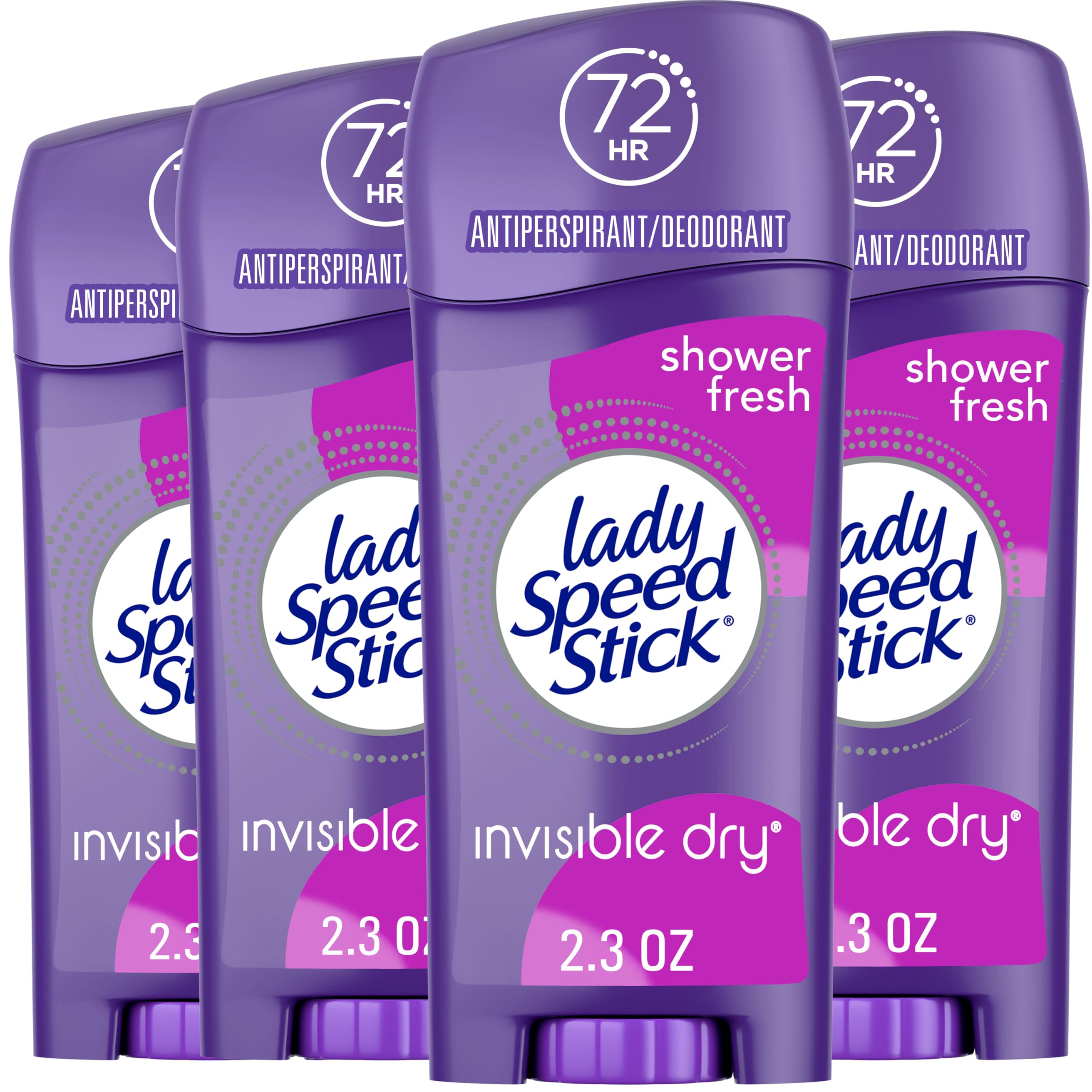 Lady Speed Stick Shower Fresh four-pack with invisible dry protection for all-day confidence.