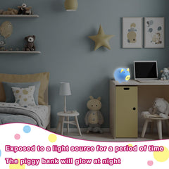 LAEBUILD unbreakable piggy bank with safe plastic for toddlers.