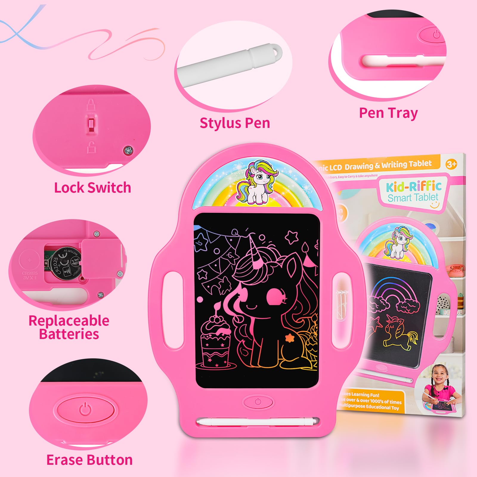 LAEBUILD Unicorn tablet with anti-glare screen protects eyes during doodling.