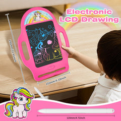 LAEBUILD Unicorn doodle board includes a plastic stylus for mess-free drawing.