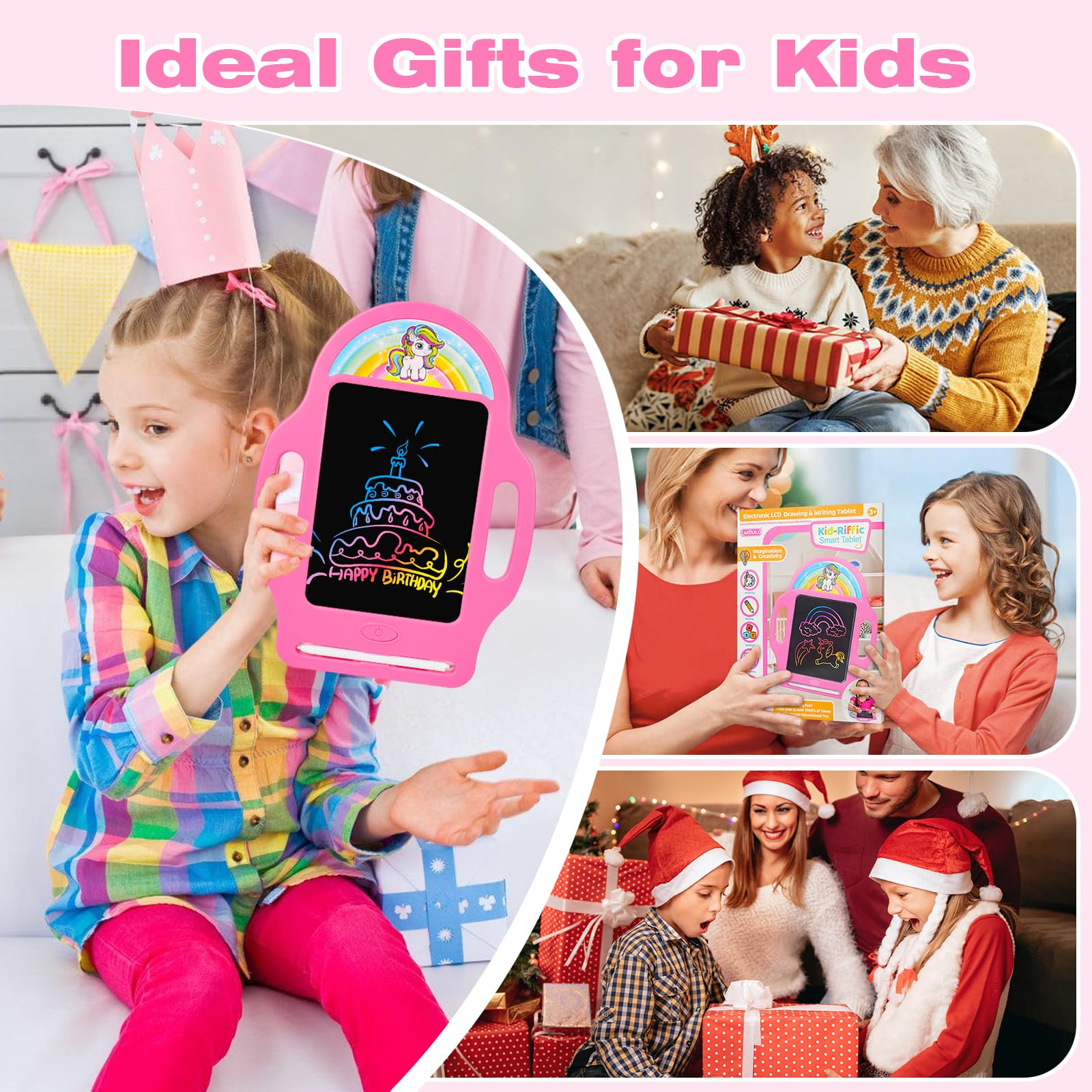 LAEBUILD Unicorn LCD board is travel-friendly for car rides and preschool activities.