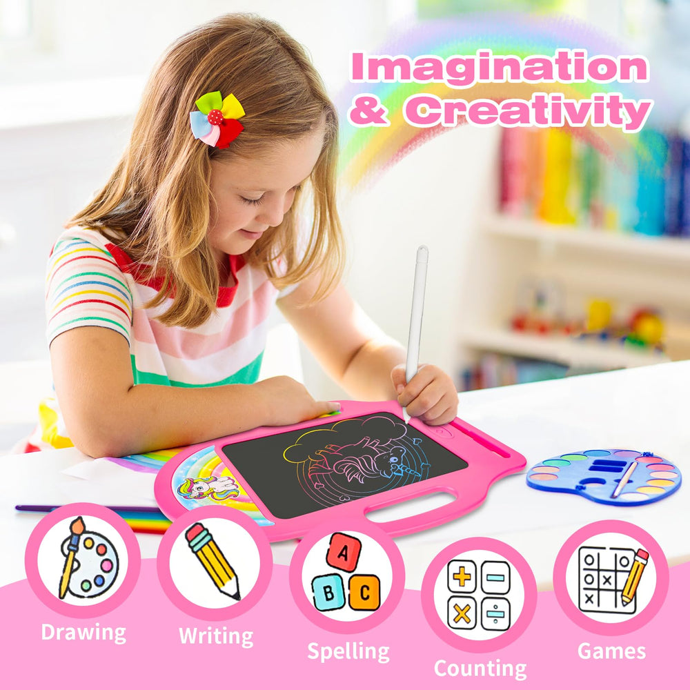 LAEBUILD Unicorn tablet with ergonomic handle for easy grip during travel.