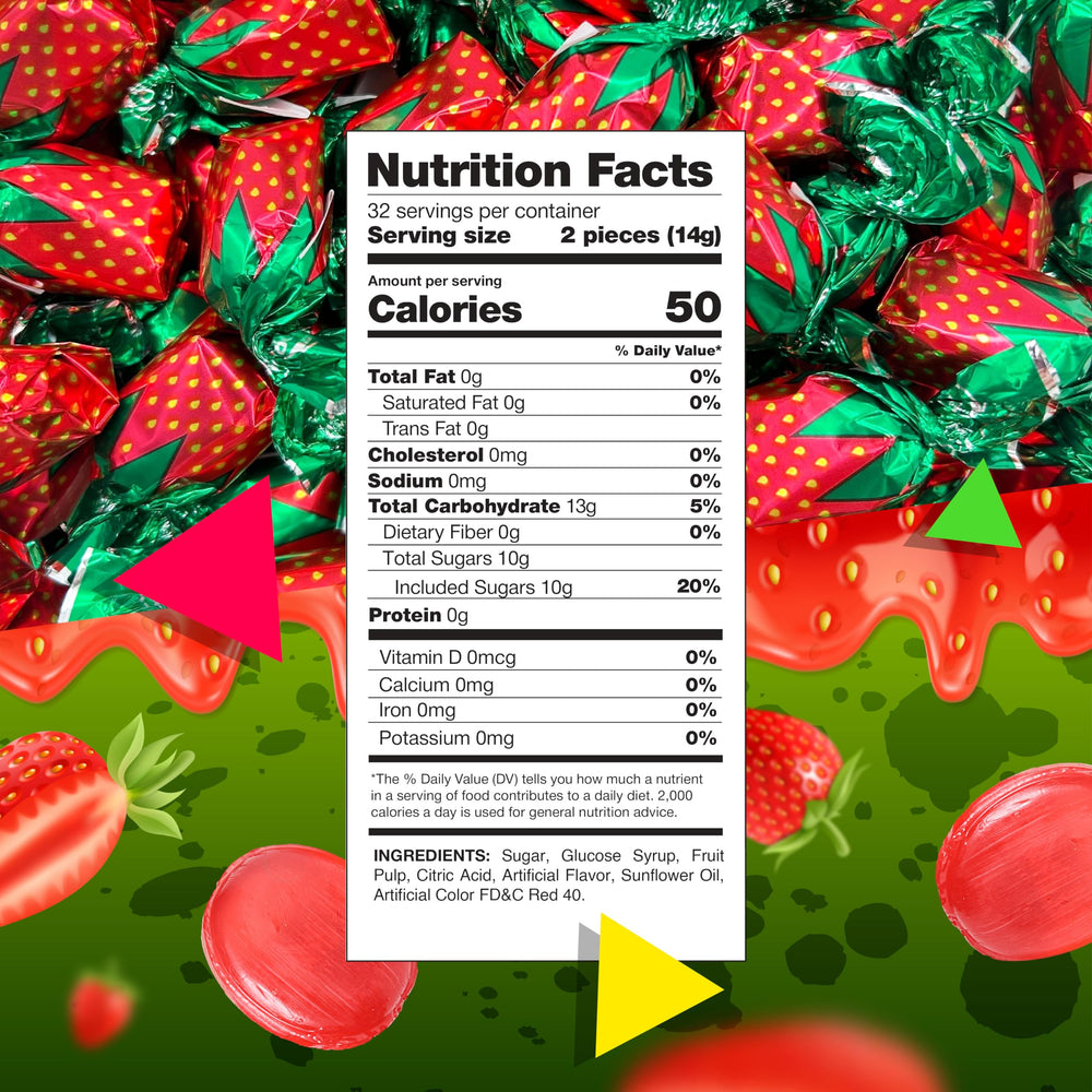 LAETAFOOD Arcor Strawberry Filled Bon Bons closeup shows vibrant strawberry shell and juicy center