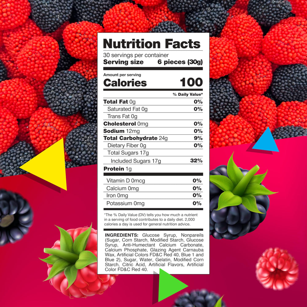 LAETAFOOD berry-shaped gummies with chewy centers ideal for buffets.