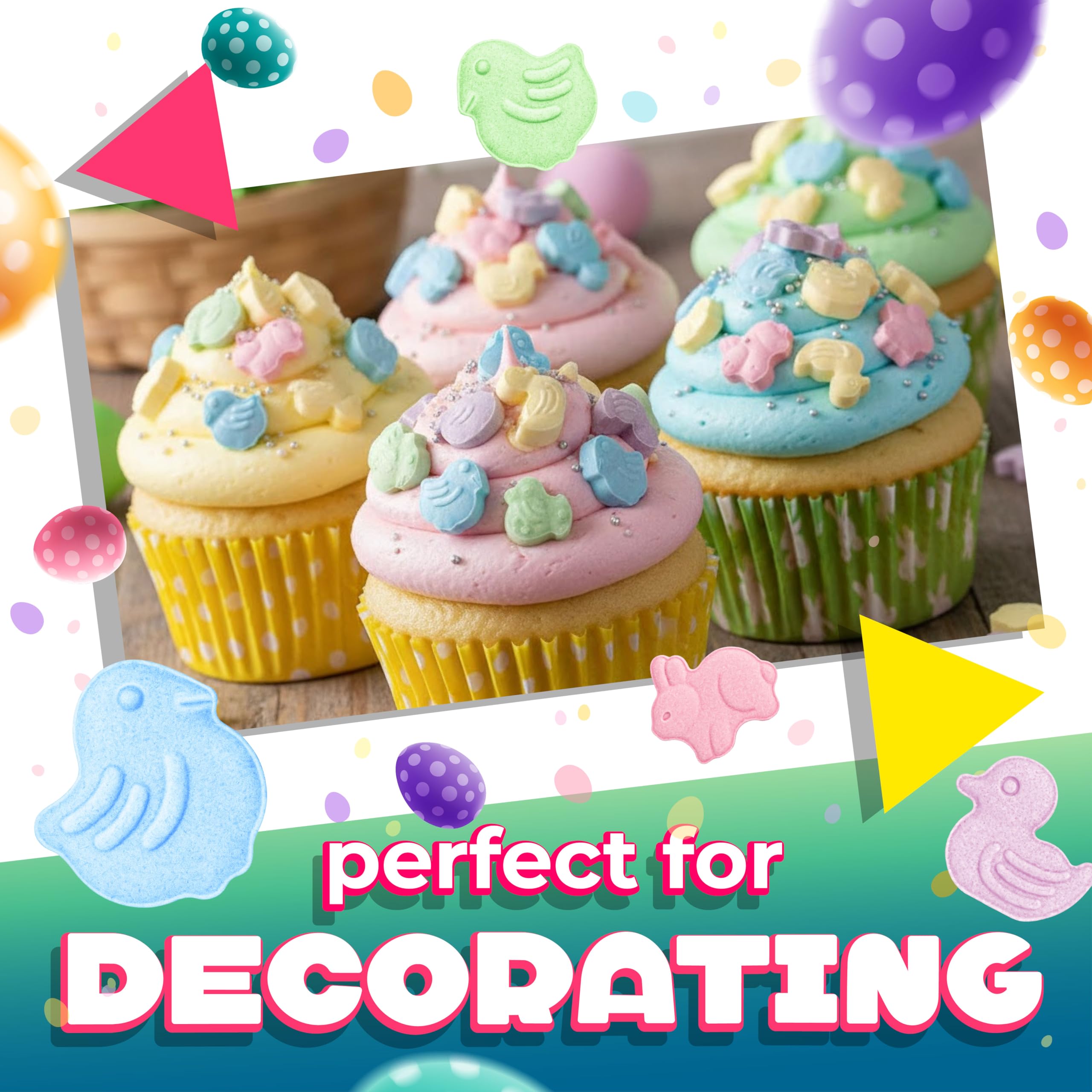 LAETAFOOD Easter basket display candy in bright pastel hues for celebrations.