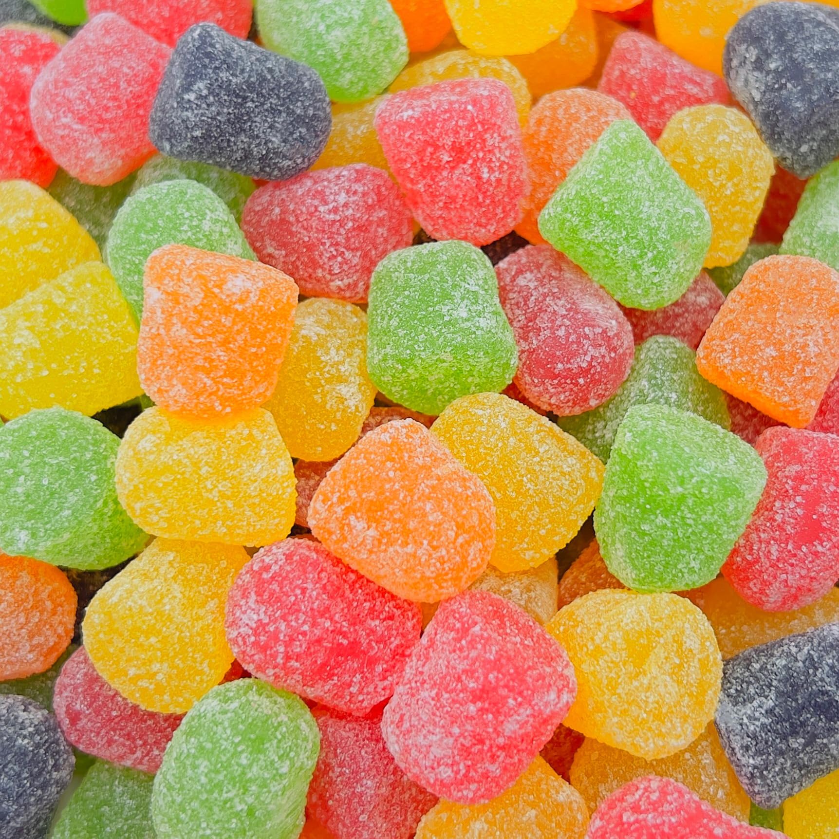 LAETAFOOD Gum Drops show a colorful fruit assortment, ideal for jars or dessert toppings.