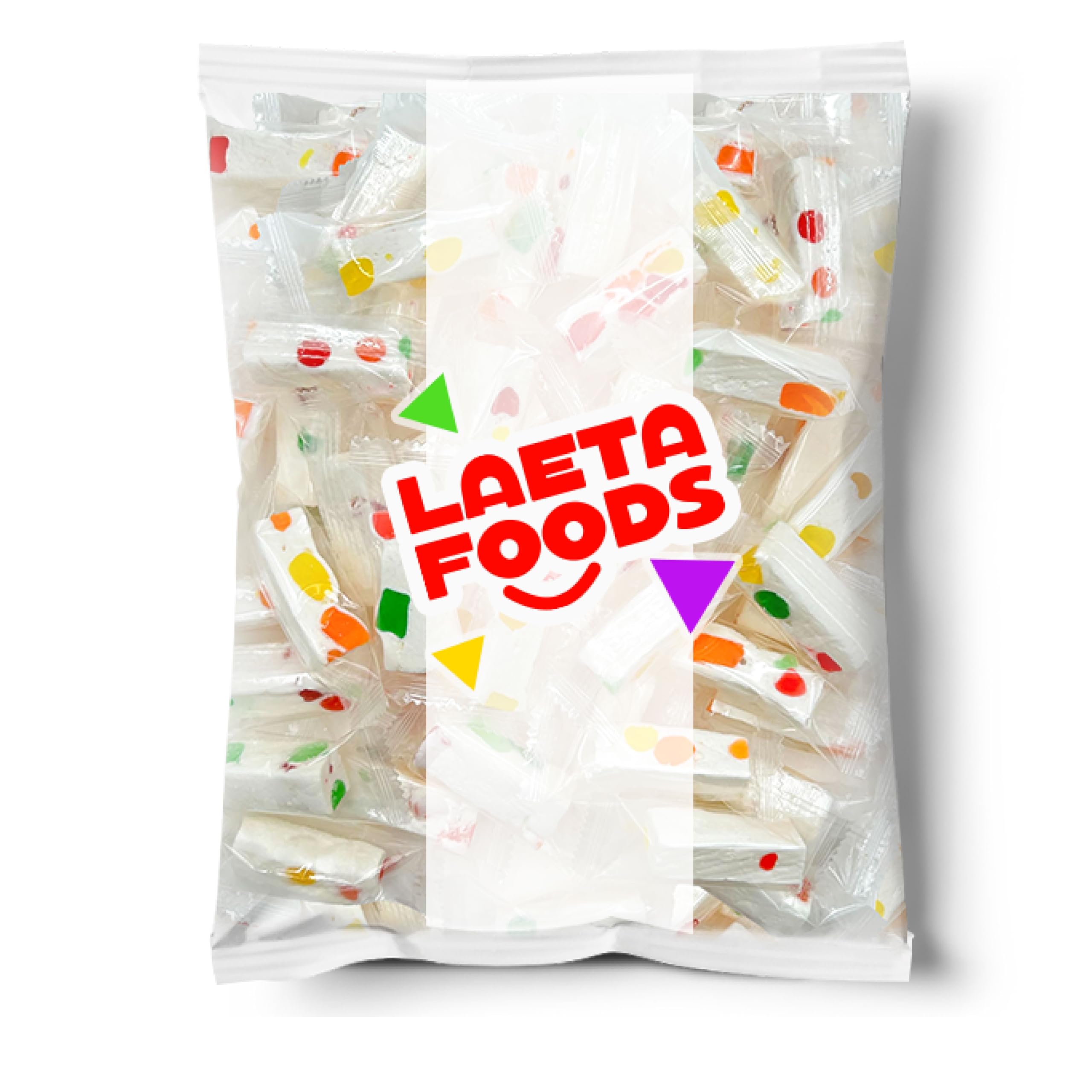 Easter-themed display with LAETAFOOD jujube nougat candy individually wrapped pieces.