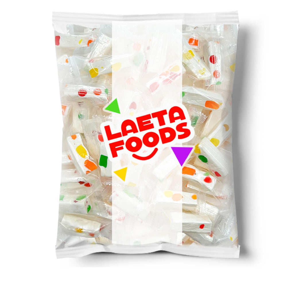 Easter-themed display with LAETAFOOD jujube nougat candy individually wrapped pieces.