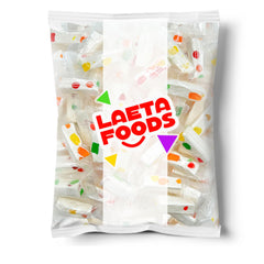 Easter-themed display with LAETAFOOD jujube nougat candy individually wrapped pieces.