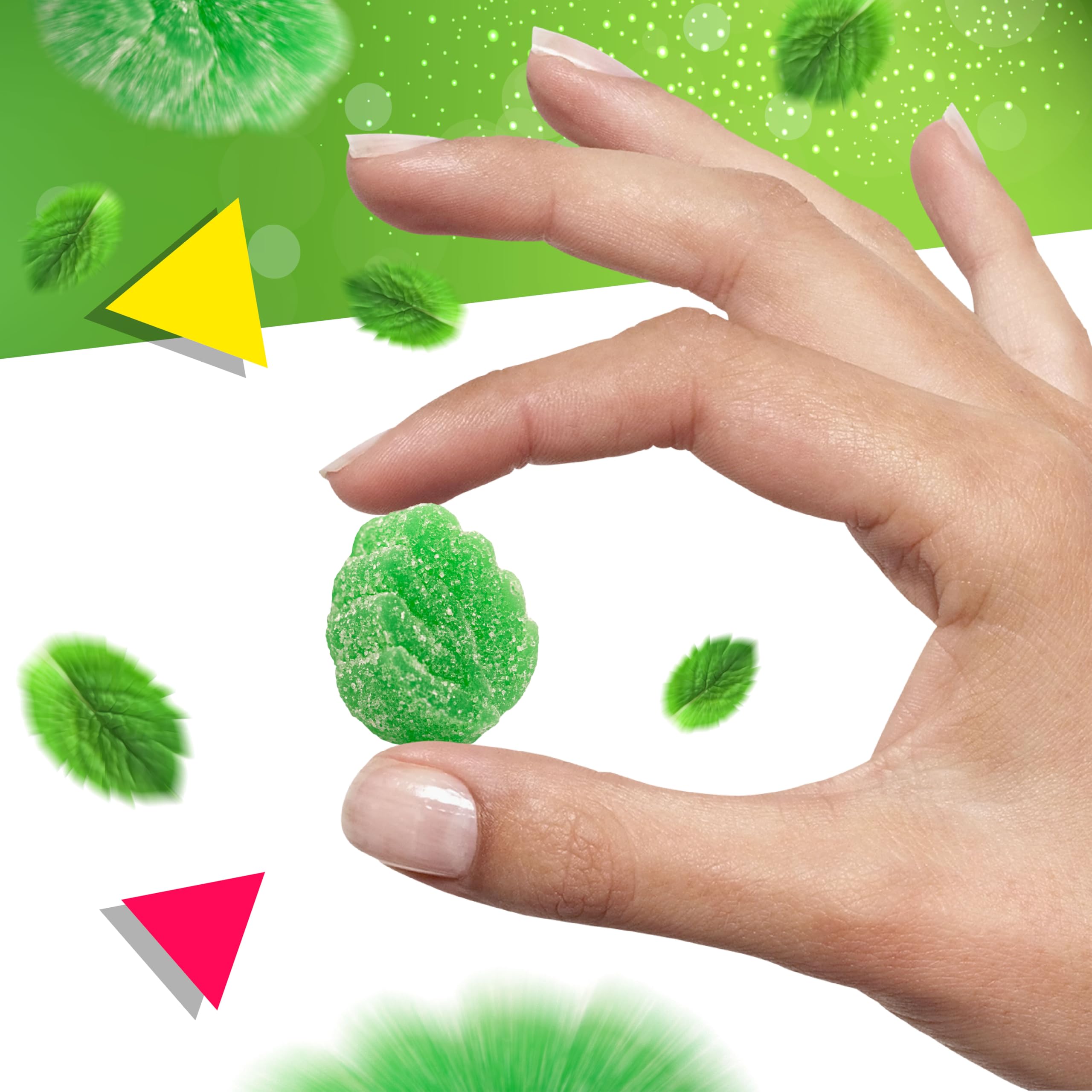 Close-up of LAETAFOOD Spearmint Leaves shows soft, chewy texture.