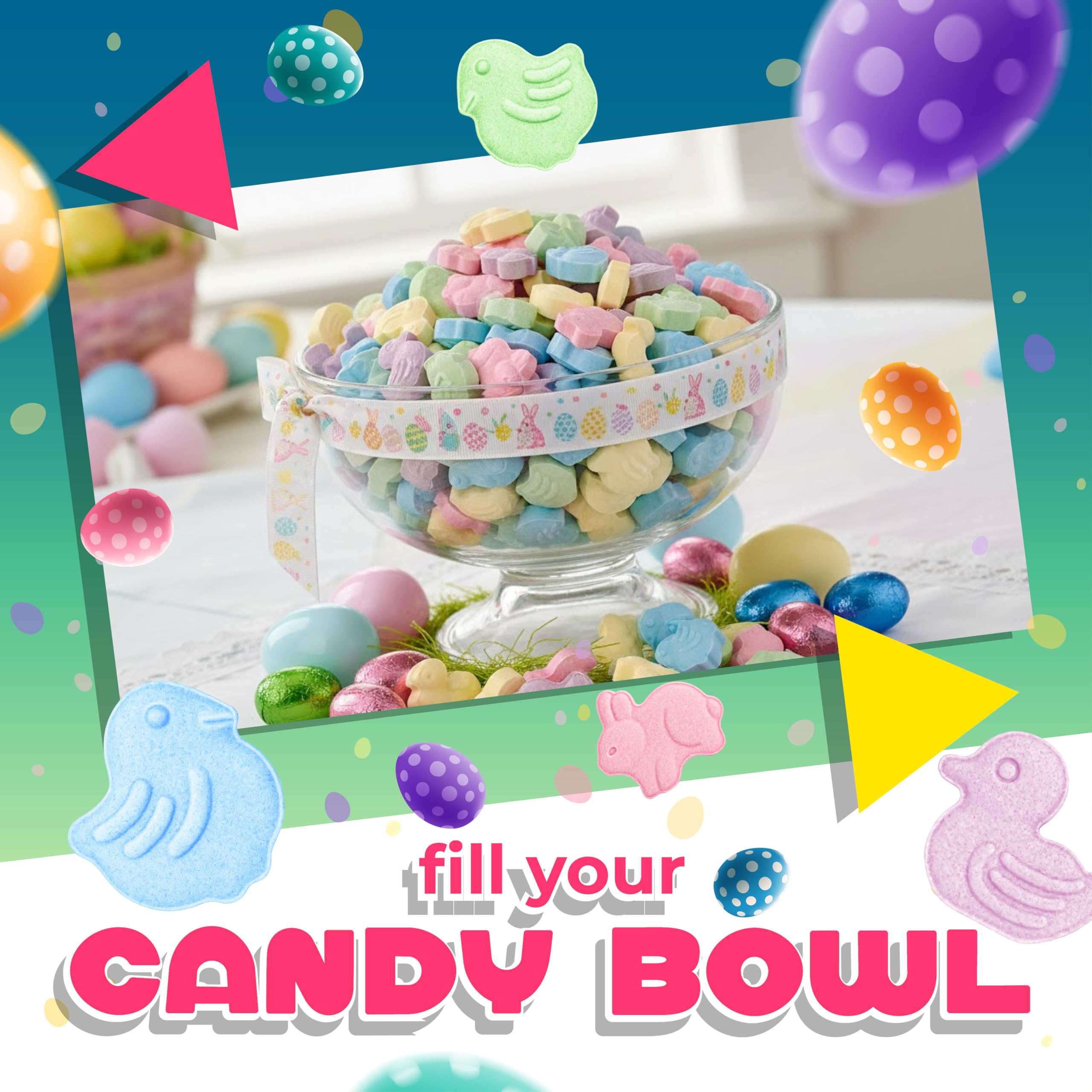 LAETAFOOD spring character candy mix adds color to baskets and centerpieces.