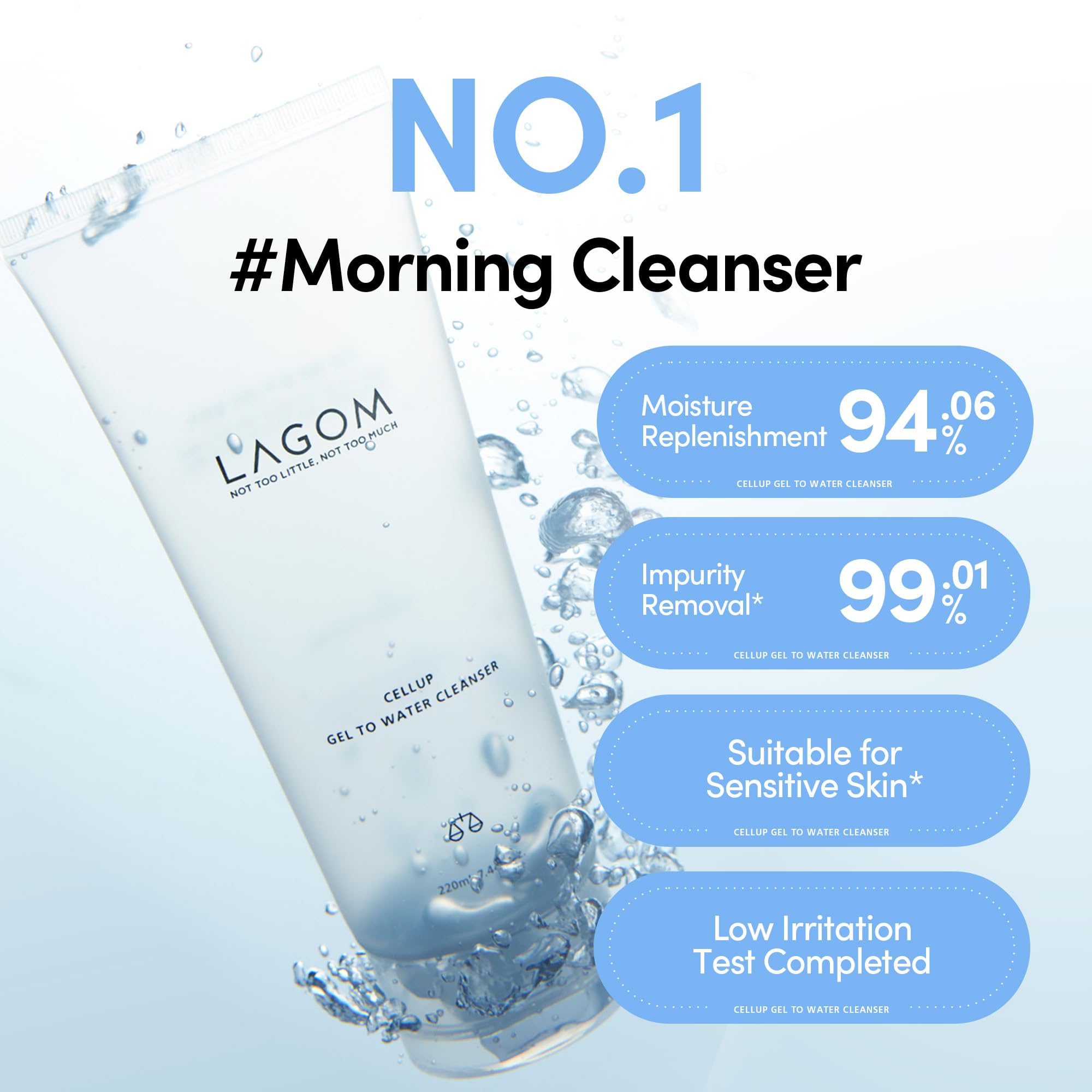 Applying LAGOM Cellup gel to the face during morning routine