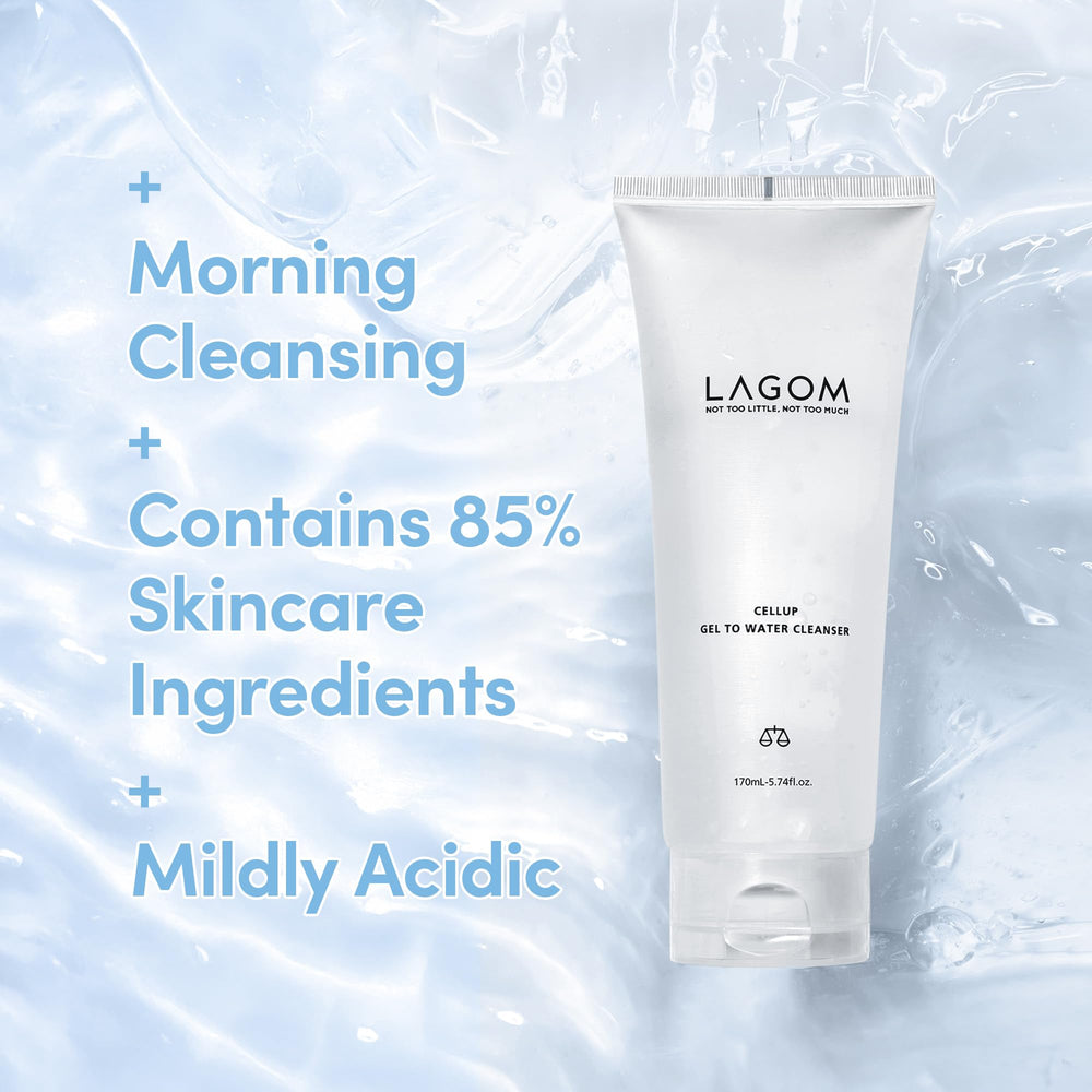 Gel texture on the hand ready for gentle morning cleanse with LAGOM Cellup