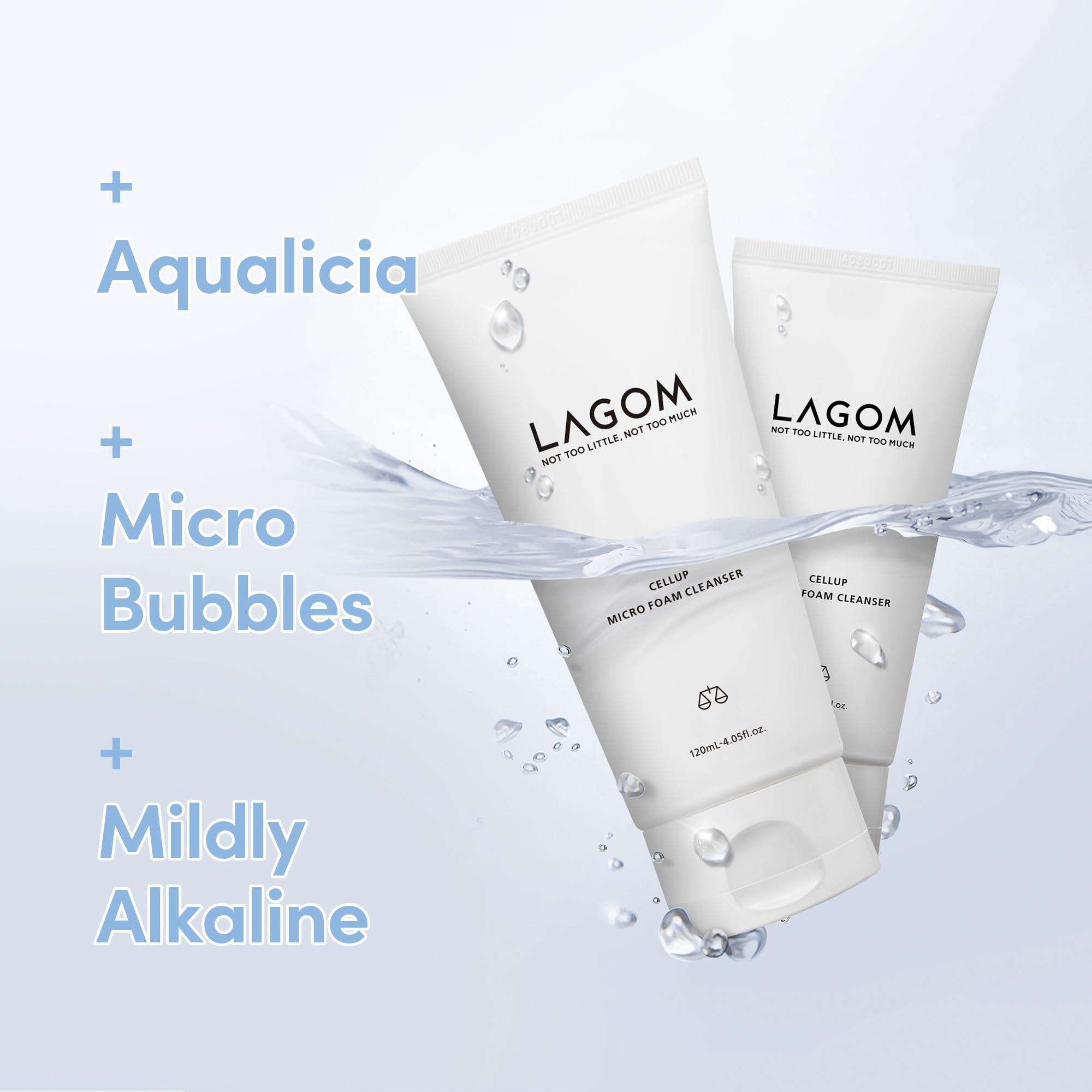 LAGOM Cellup cleanser close-up demonstrates makeup removal with foamy texture.