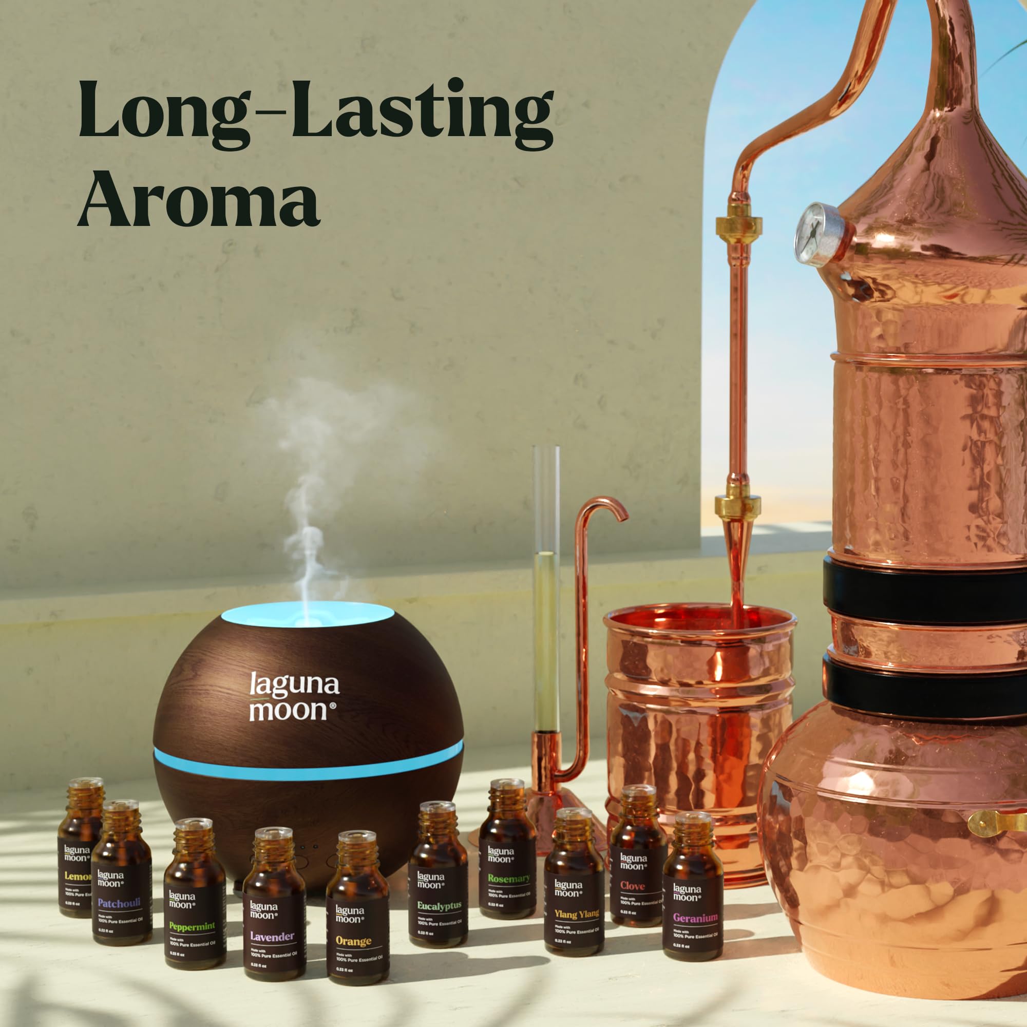 Lagunamoon assorted oils collection ideal for diffusers and DIY projects.