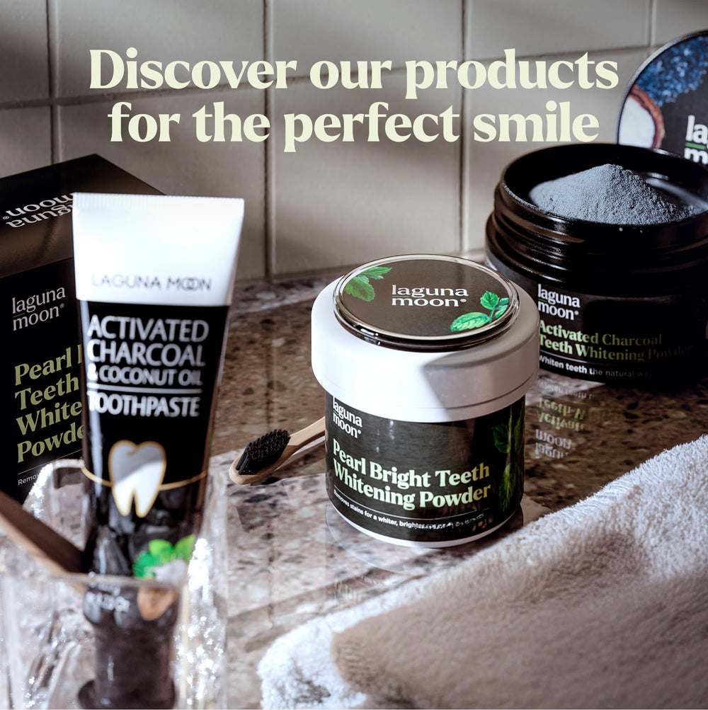 Lagunamoon Teeth Whitening Powder spearmint breath freshening for daily freshness.