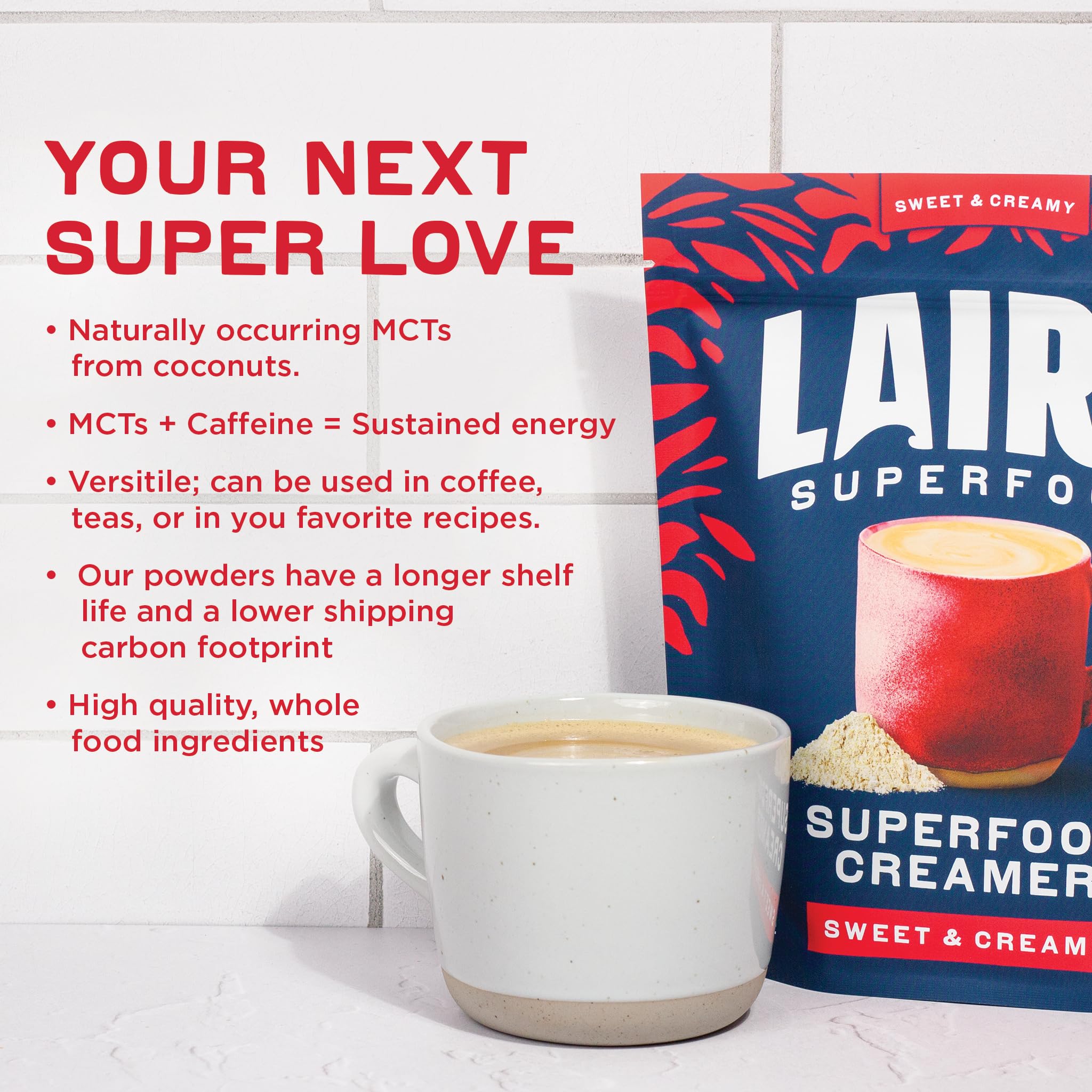 Laird Superfood dairy-free creamer swirling into latte art.