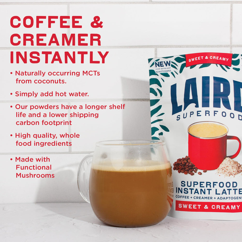 Laird Superfood instant latte coffee ingredients reveal coconut-based flavor in your cup