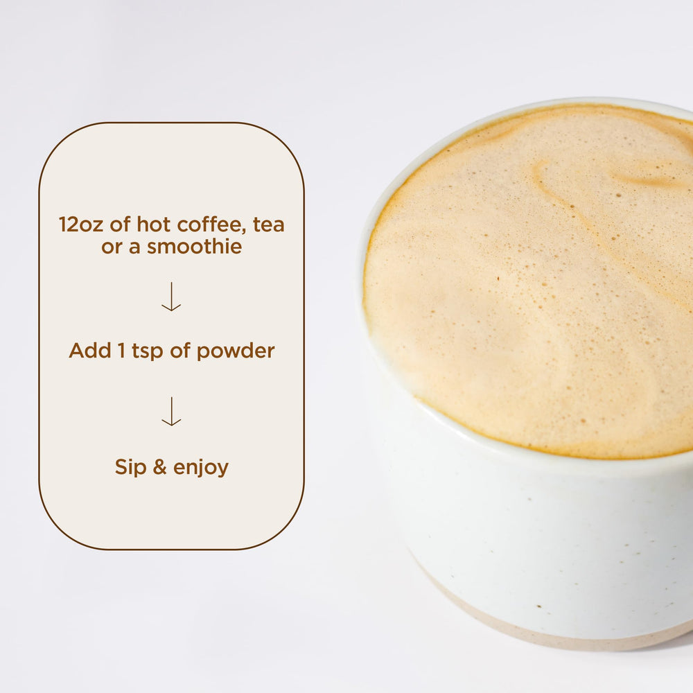 Close-up of Laird Superfood mushroom blend label and ingredients
