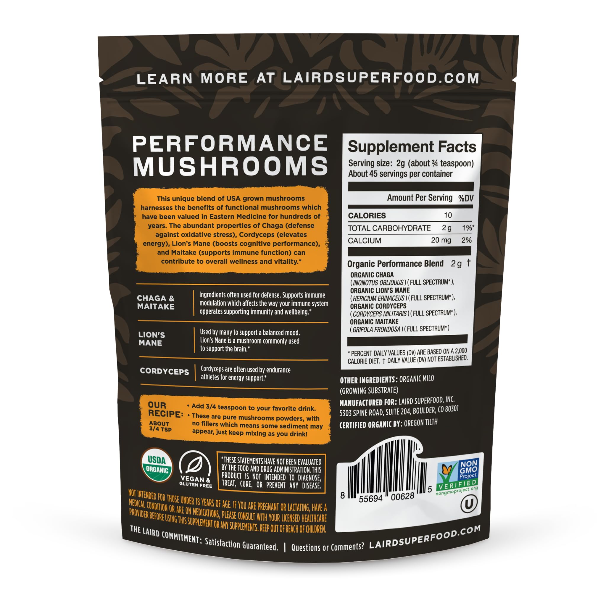 Laird Superfood mushroom powder scoop measuring a convenient serving