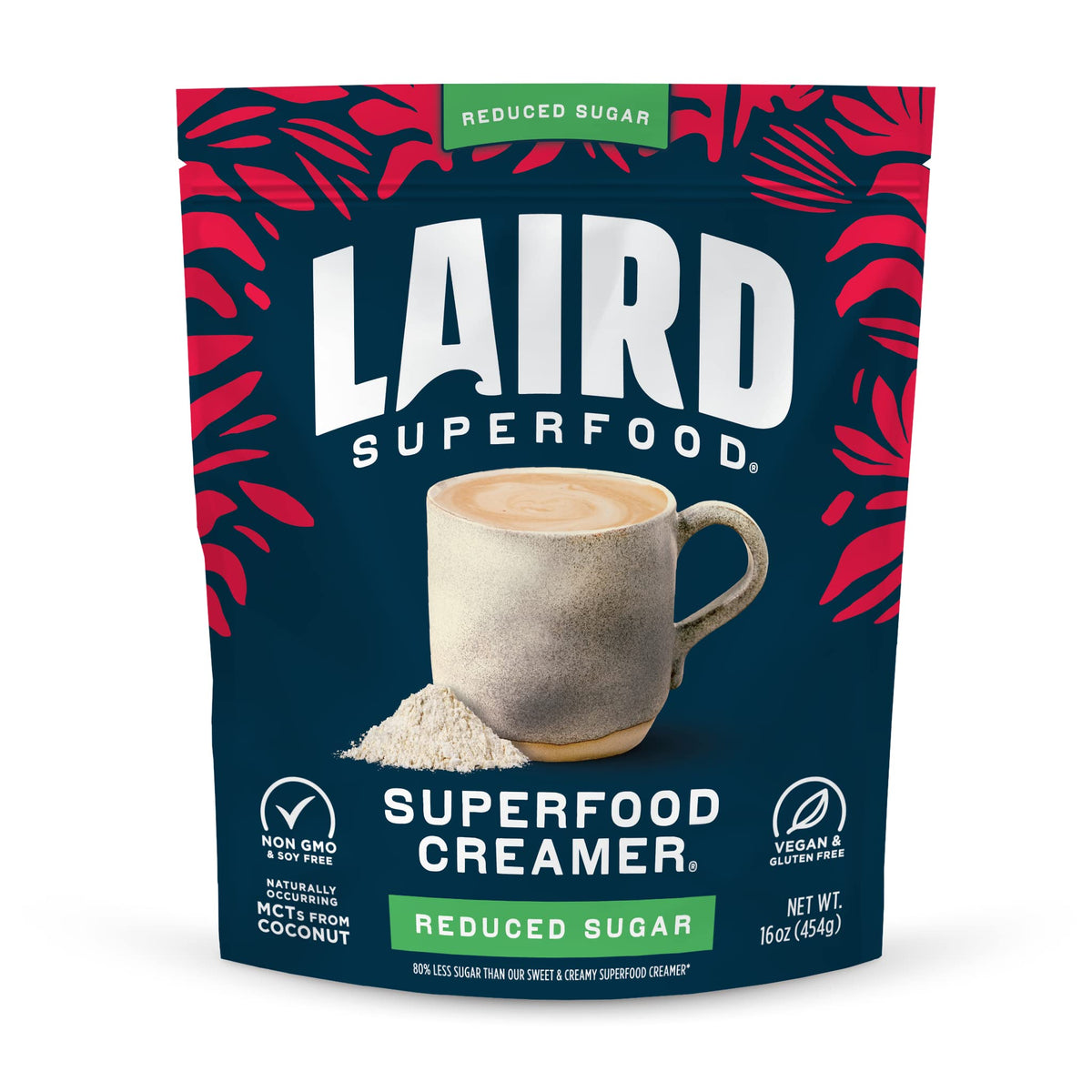 Laird Superfood non-dairy creamer bag on counter for shelf-stable convenience