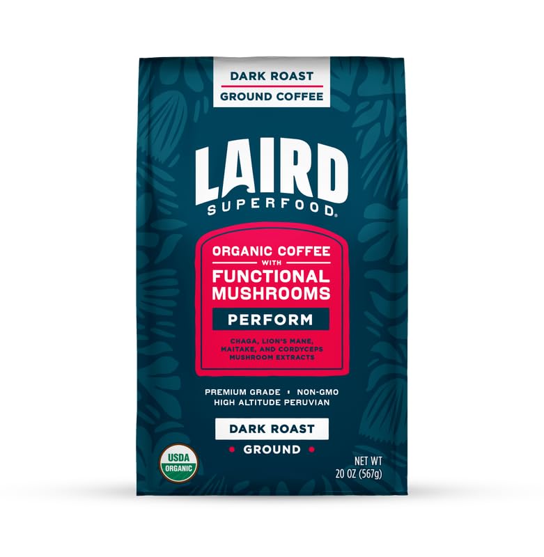 Laird Superfood Peruvian Dark Roast coffee bag with functional mushrooms for a bold start to your day.