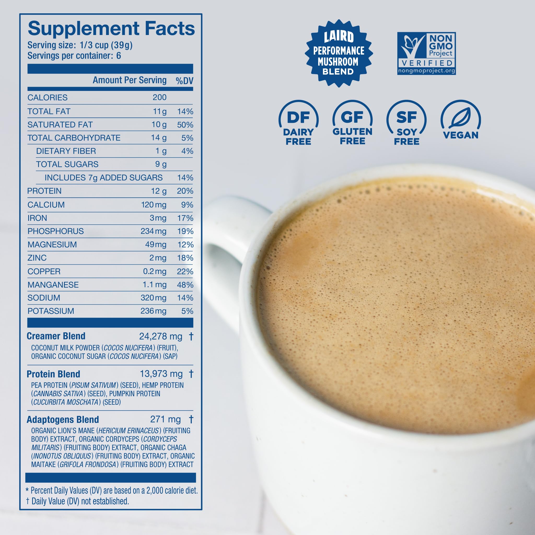 Laird Superfood Protein Creamer in coffee mug for creamy texture