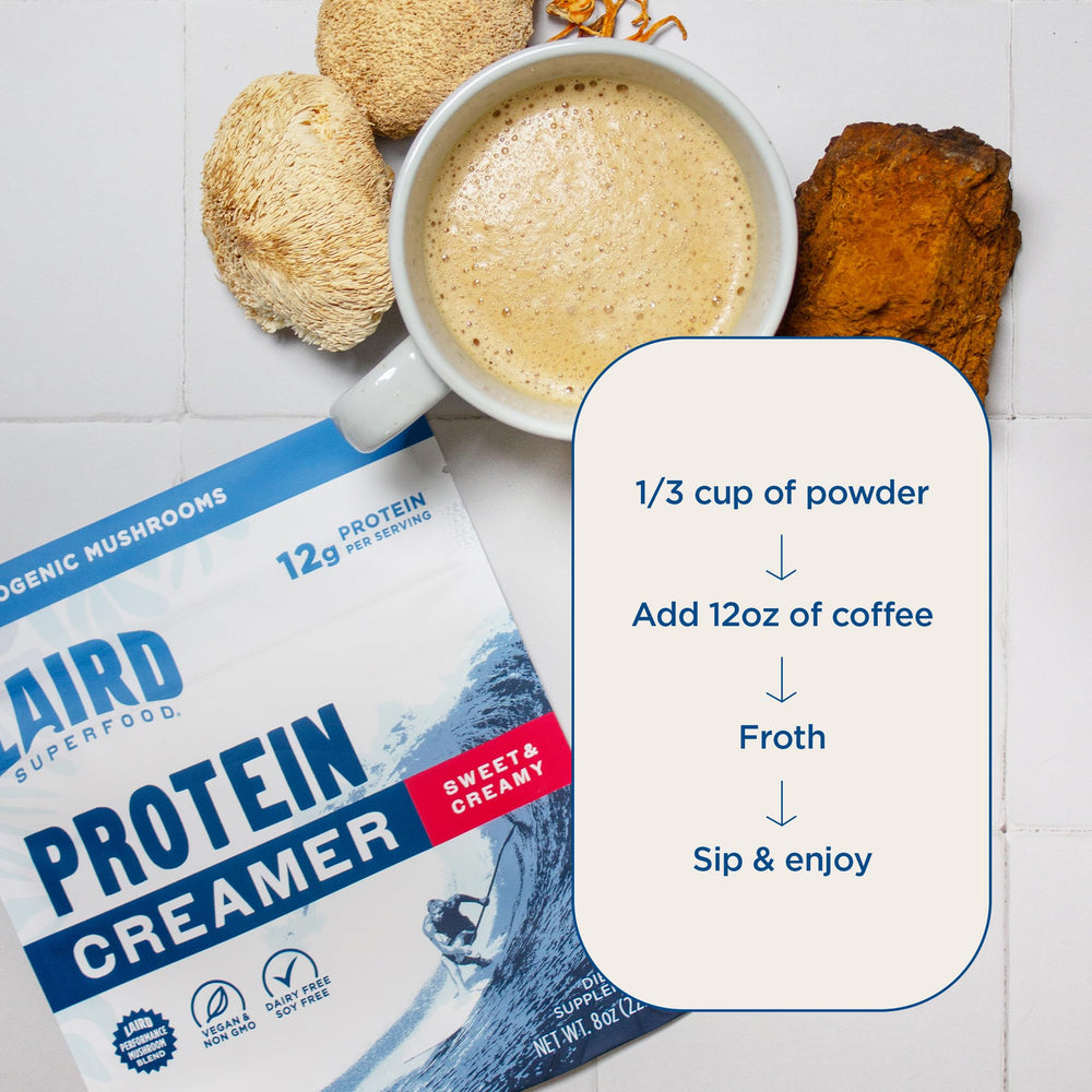 Laird Superfood Protein Creamer texture close-up showing smooth blend