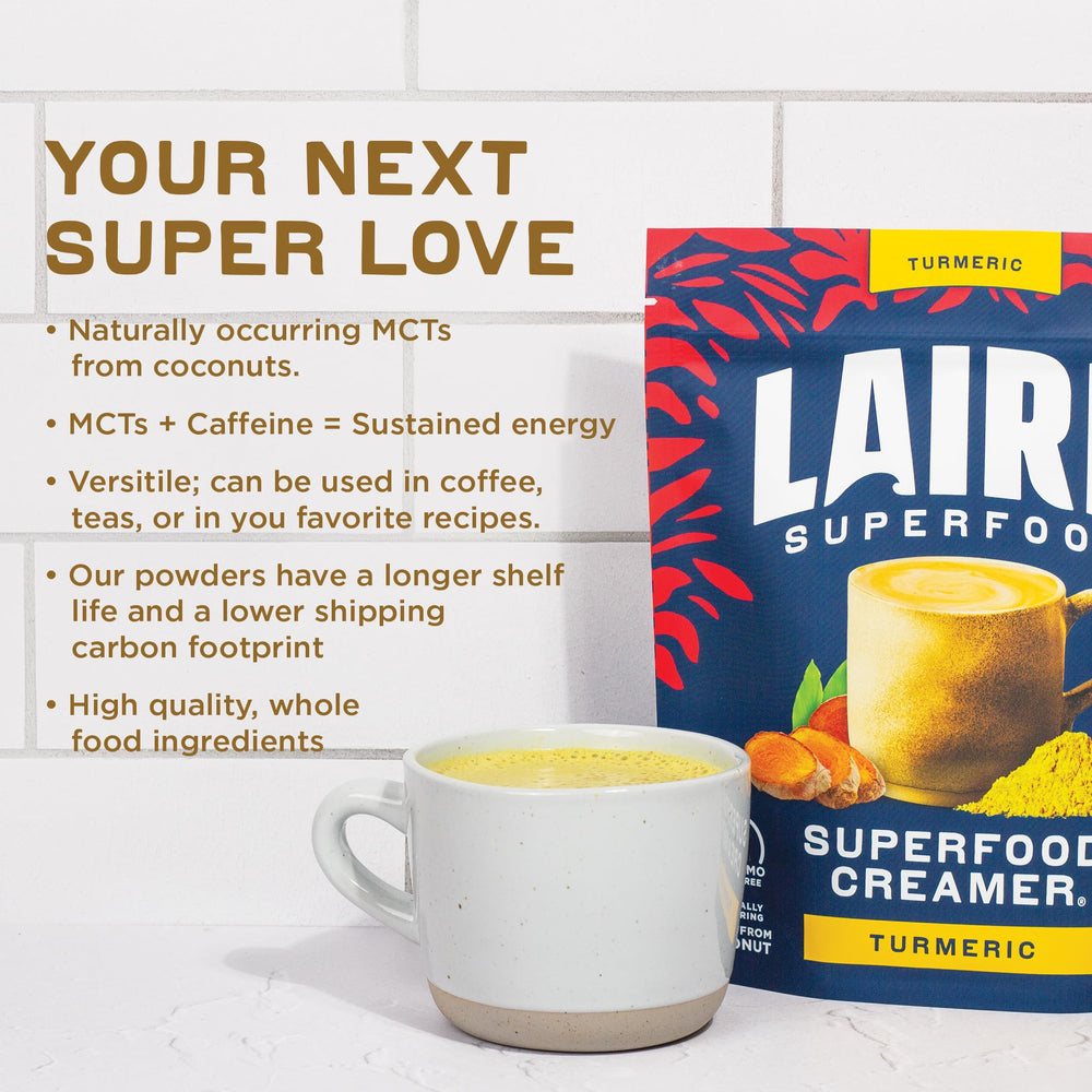 Vegan, non-GMO dairy-free creamer with gluten-free packaging from Laird Superfood.