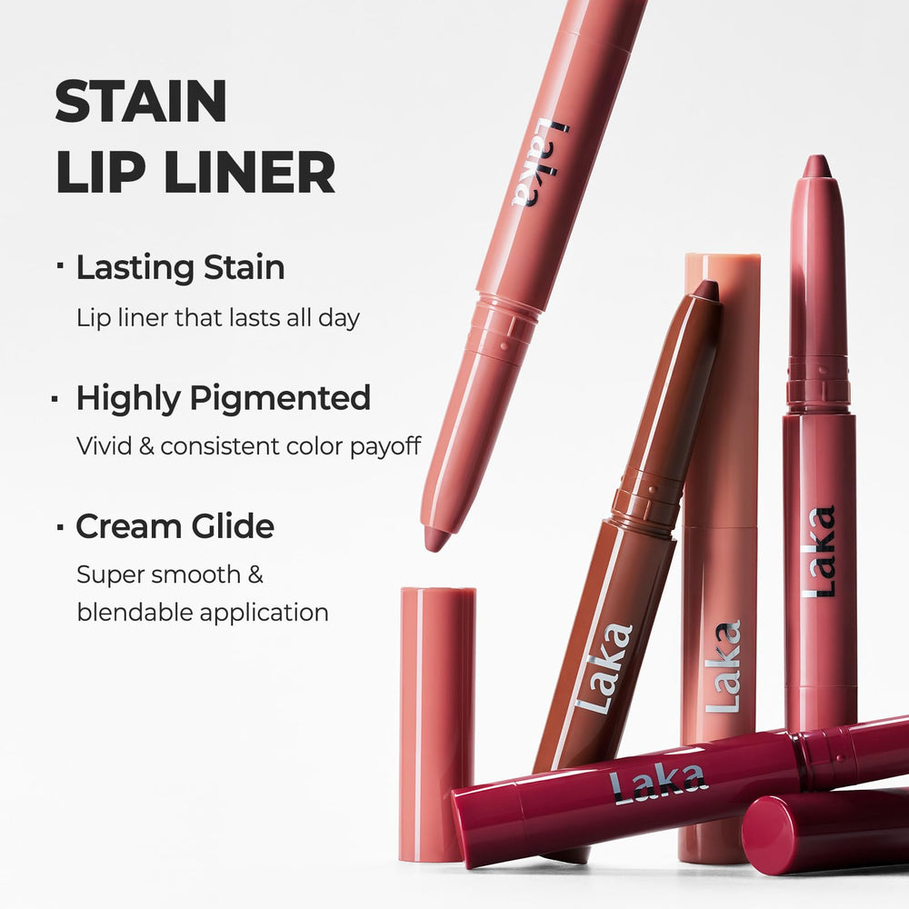 Laka Lip Liner Semi-Matte Finish on lips for natural definition.