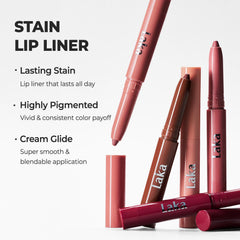 Laka Lip Liner Semi-Matte Finish on lips for natural definition.