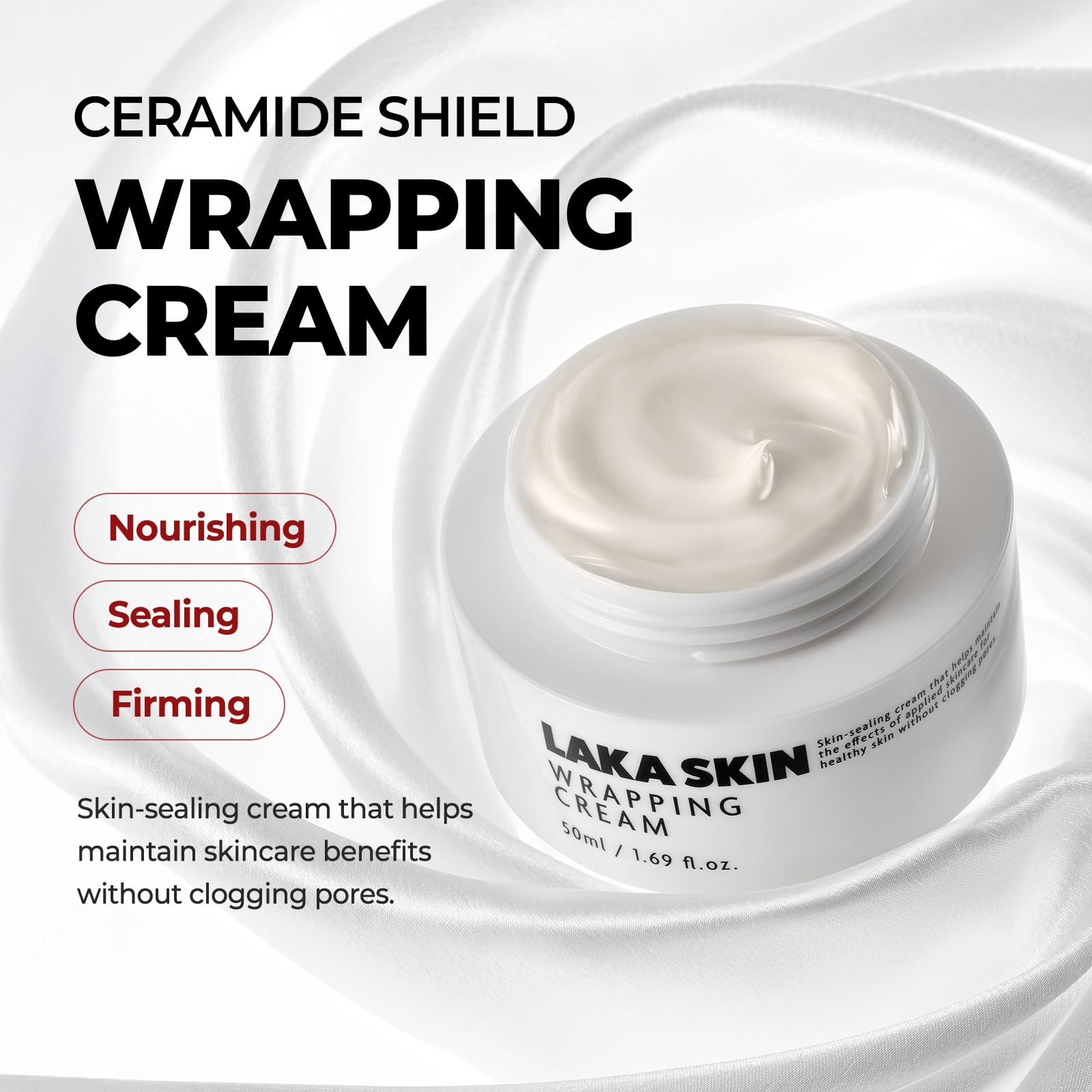 Laka Skin Wrapping Cream swatch on hand demonstrates fast absorbing non greasy feel.