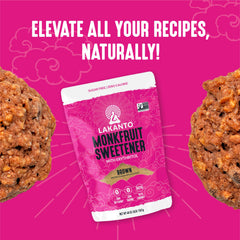 Lakanto brown monk fruit sweetener bag emphasizes versatile brown sugar substitute