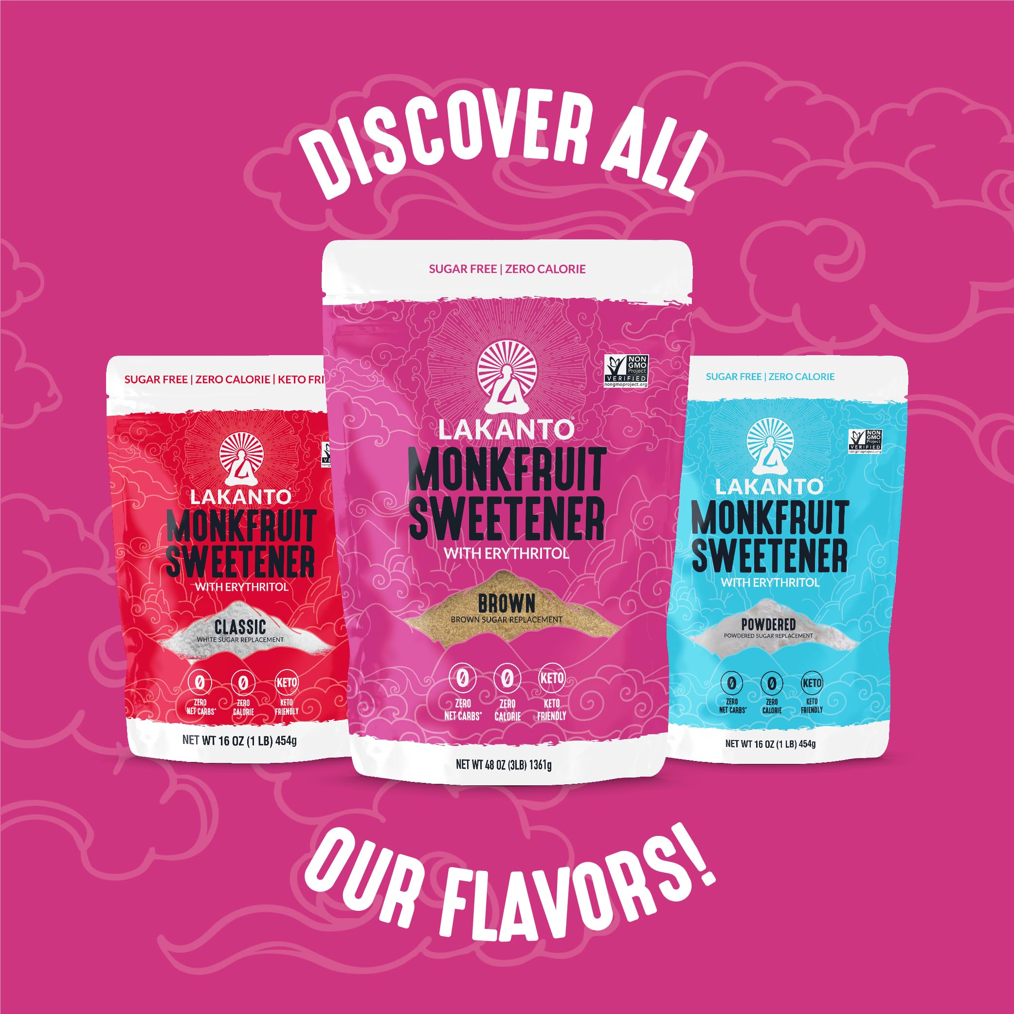 Lakanto packaging communicates vegan, gluten-free sugar replacement benefits