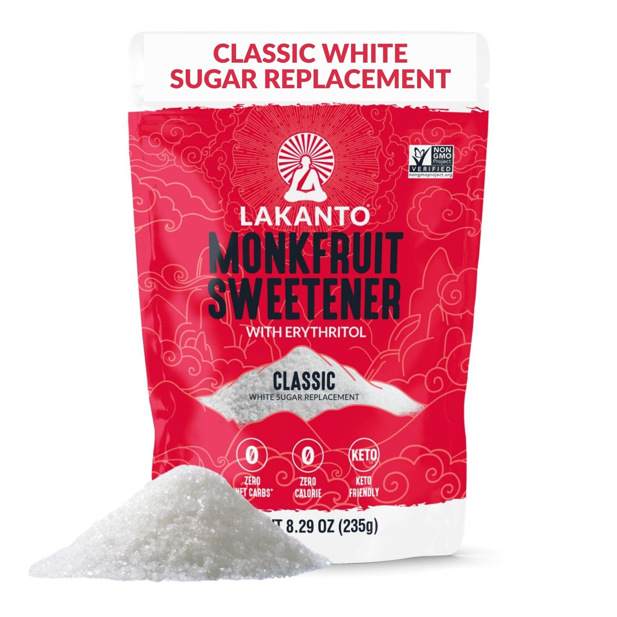 Lakanto Classic bottle showing zero-calorie sugar substitute for everyday cooking