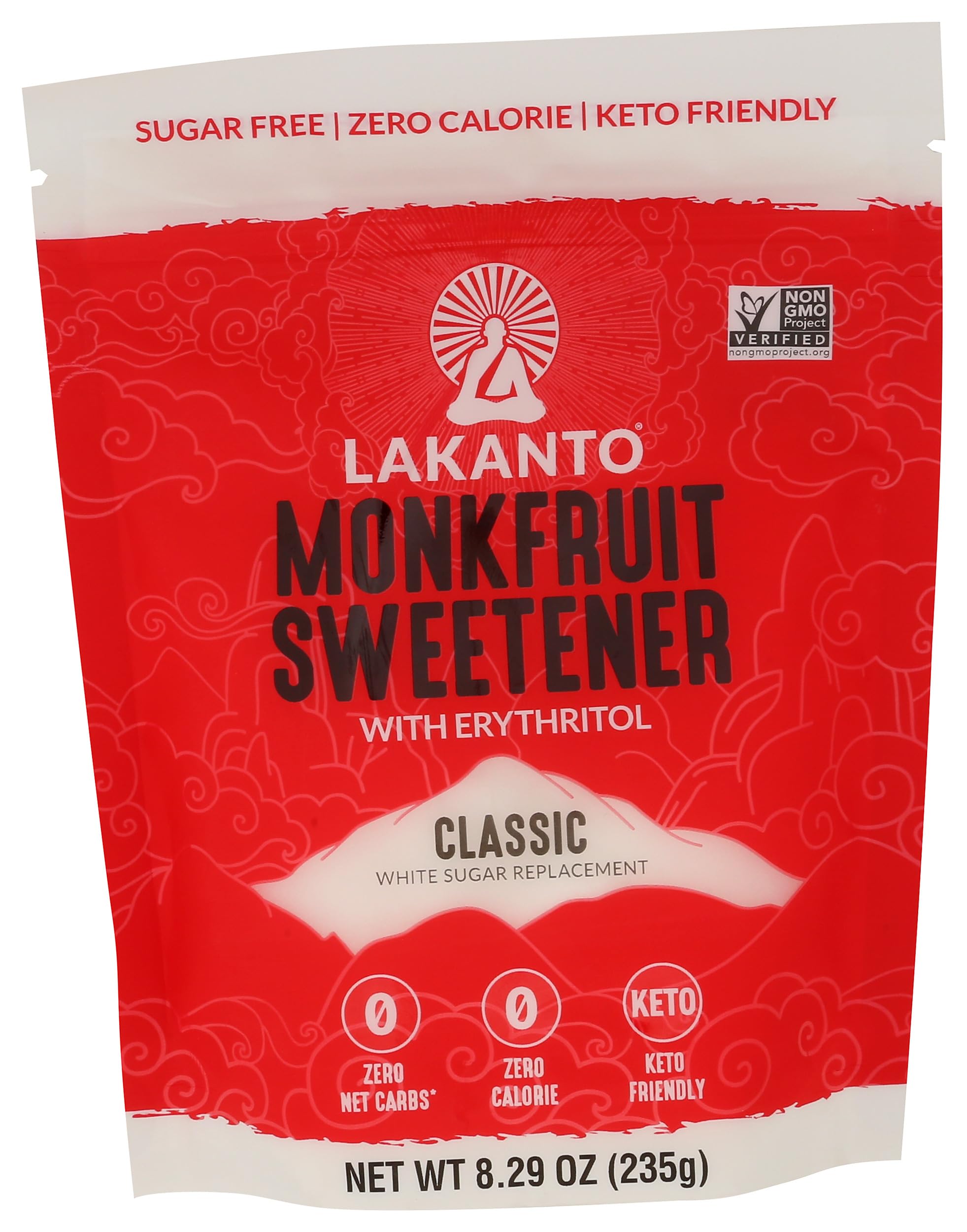 Lakanto Classic Monkfruit Sweetener bag in a bright kitchen for sugar-free baking