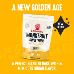 Lakanto Golden Monkfruit Sweetener in a coffee cup shows calorie-free sweetness