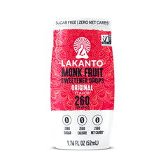 Lakanto Original Monk Fruit Drops bottle adding zero-calorie sweetness to coffee