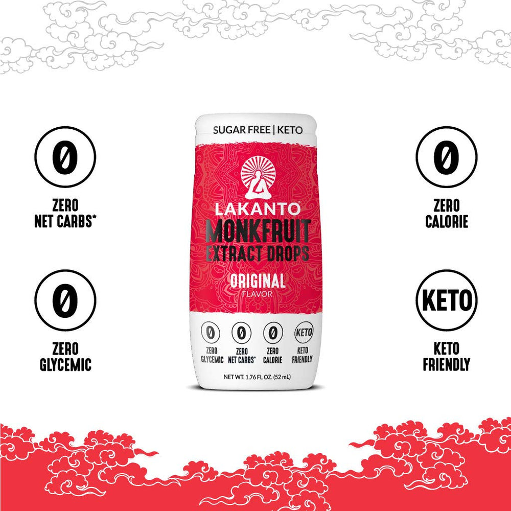 Lakanto Liquid Monkfruit Drops lemon bottle brightens water and tea