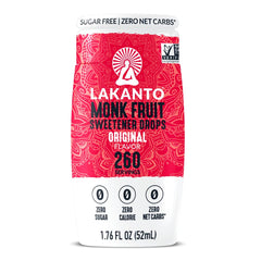 Lakanto Monk Fruit Drops Original bottle for zero-calorie sweetness in coffee.