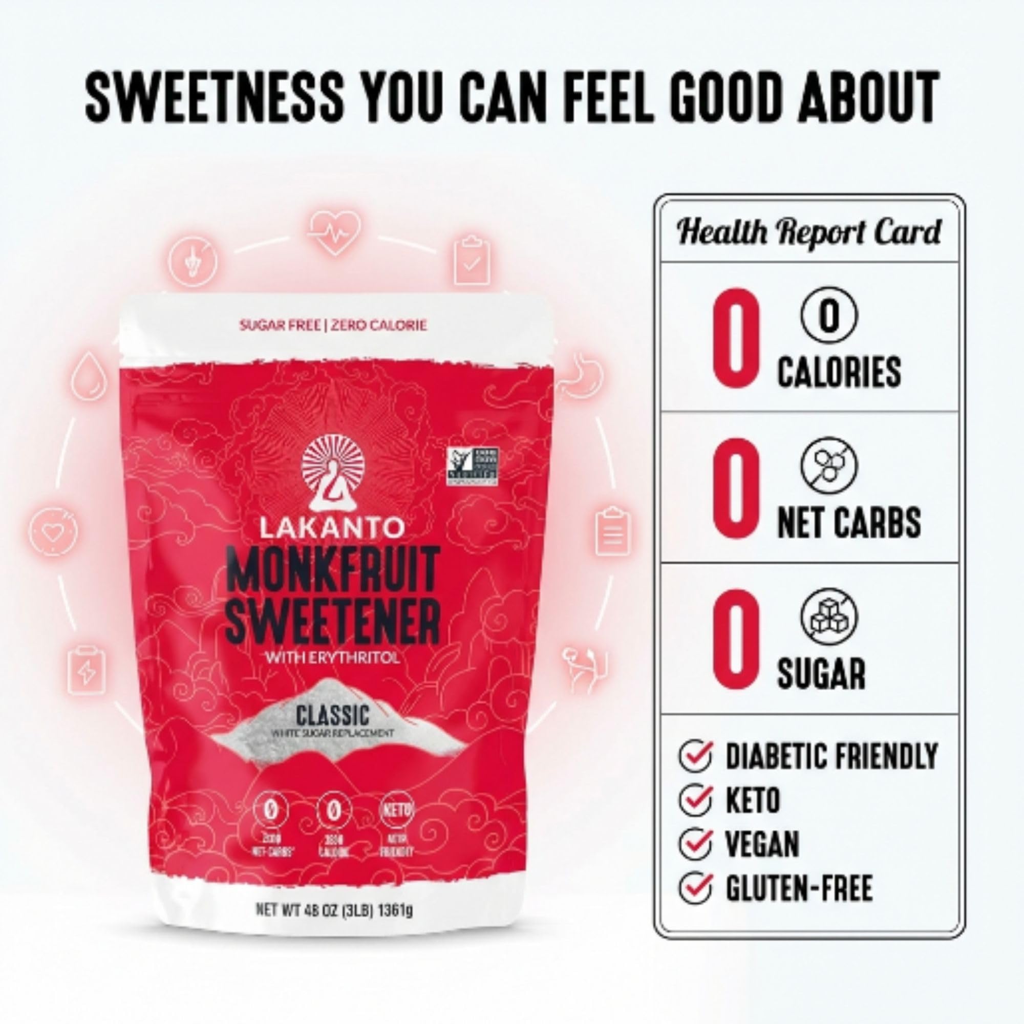 Keto-friendly Lakanto packaging supports low-carb lifestyle.