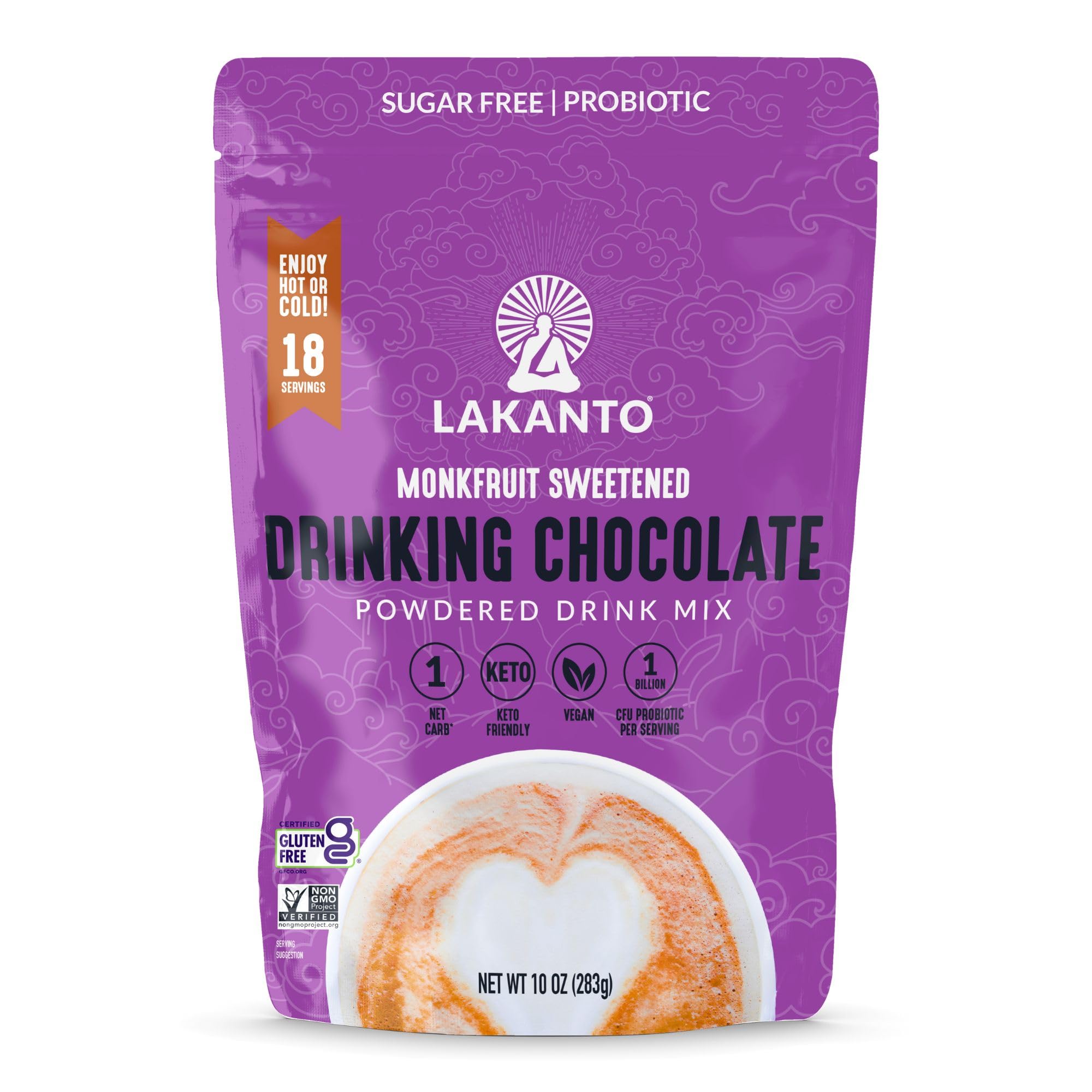 Lakanto original drinking chocolate tub ready for keto friendly indulgence.