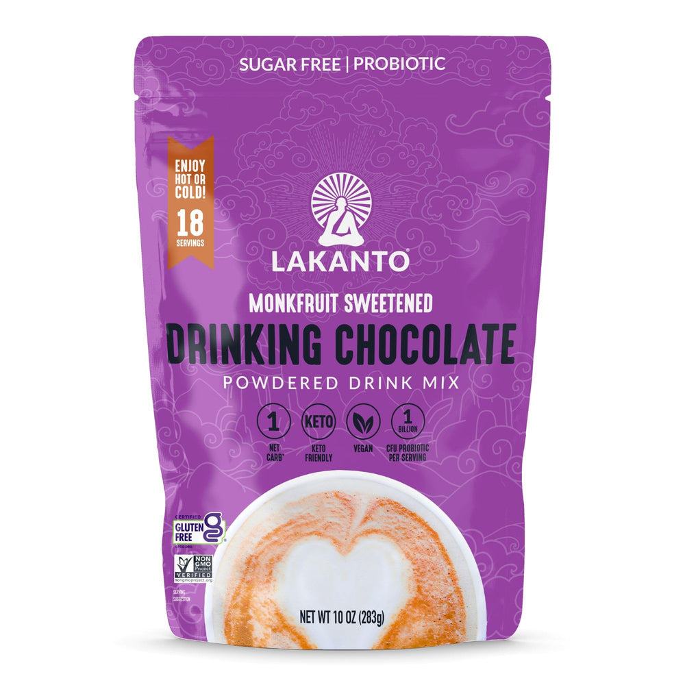 Lakanto original drinking chocolate tub ready for keto friendly indulgence.