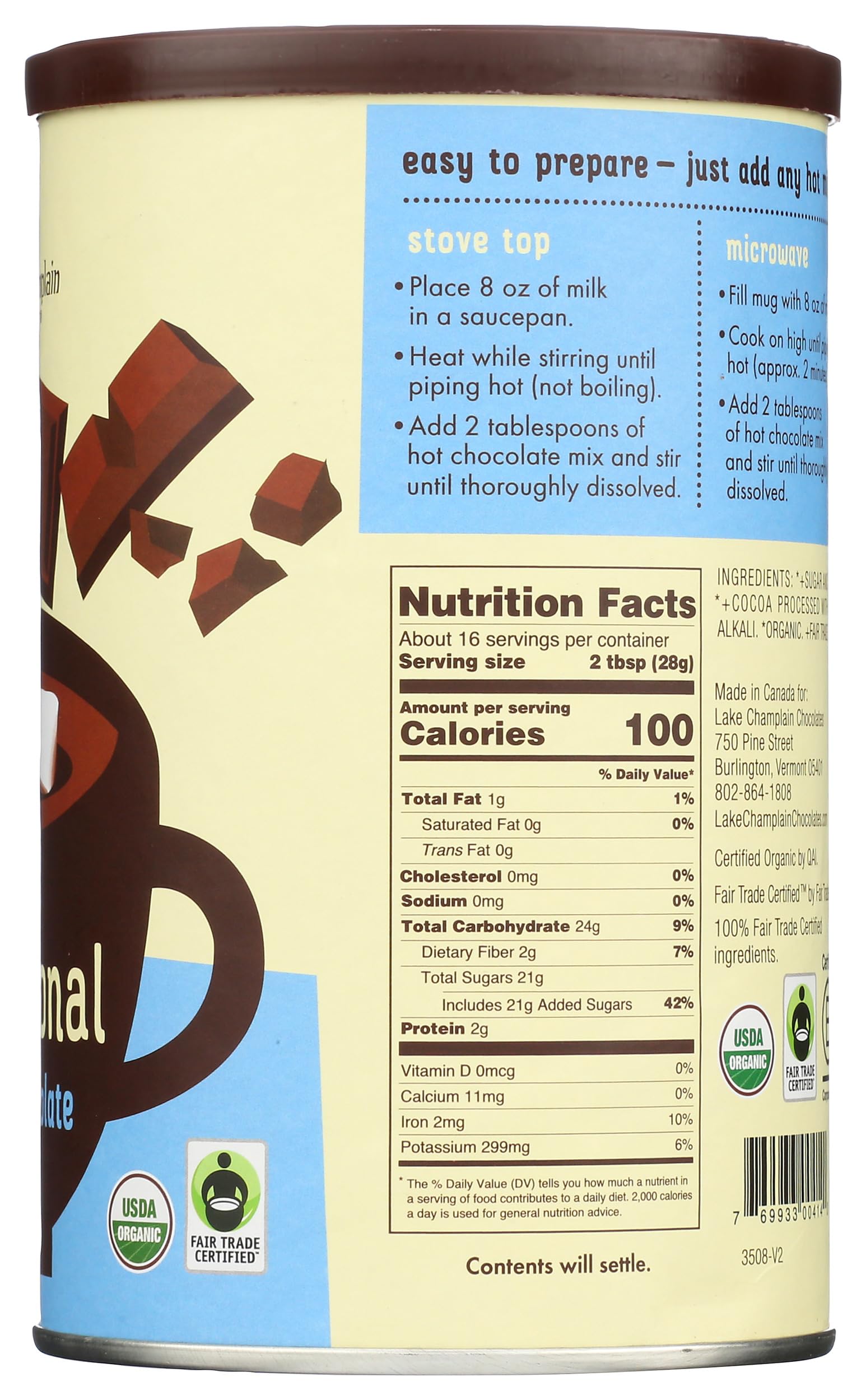 Lake Champlain Chocolates Traditional Hot Chocolate 16oz bowl steaming, warm, inviting aroma.