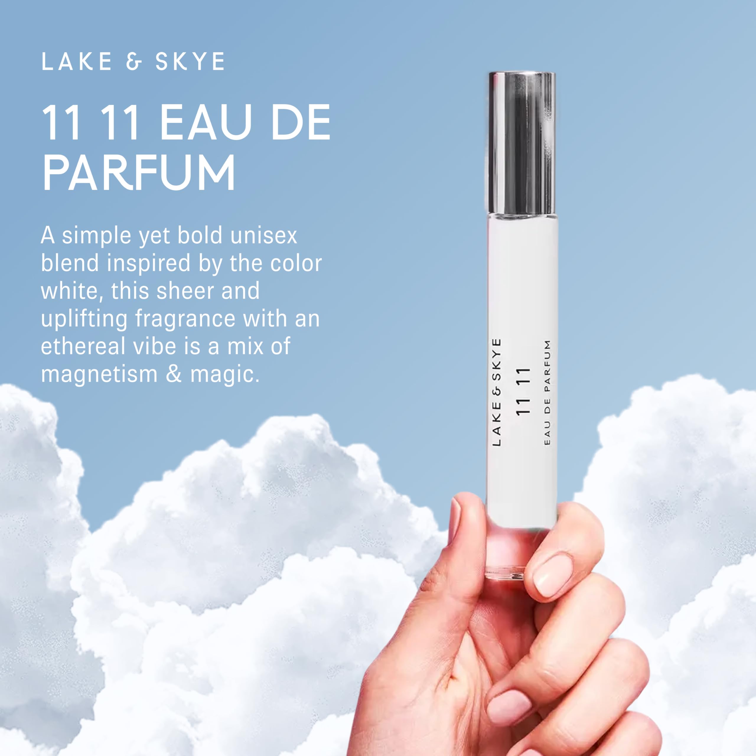 Lake & Skye 11 11 travel EDP packaging highlighting vegan formula