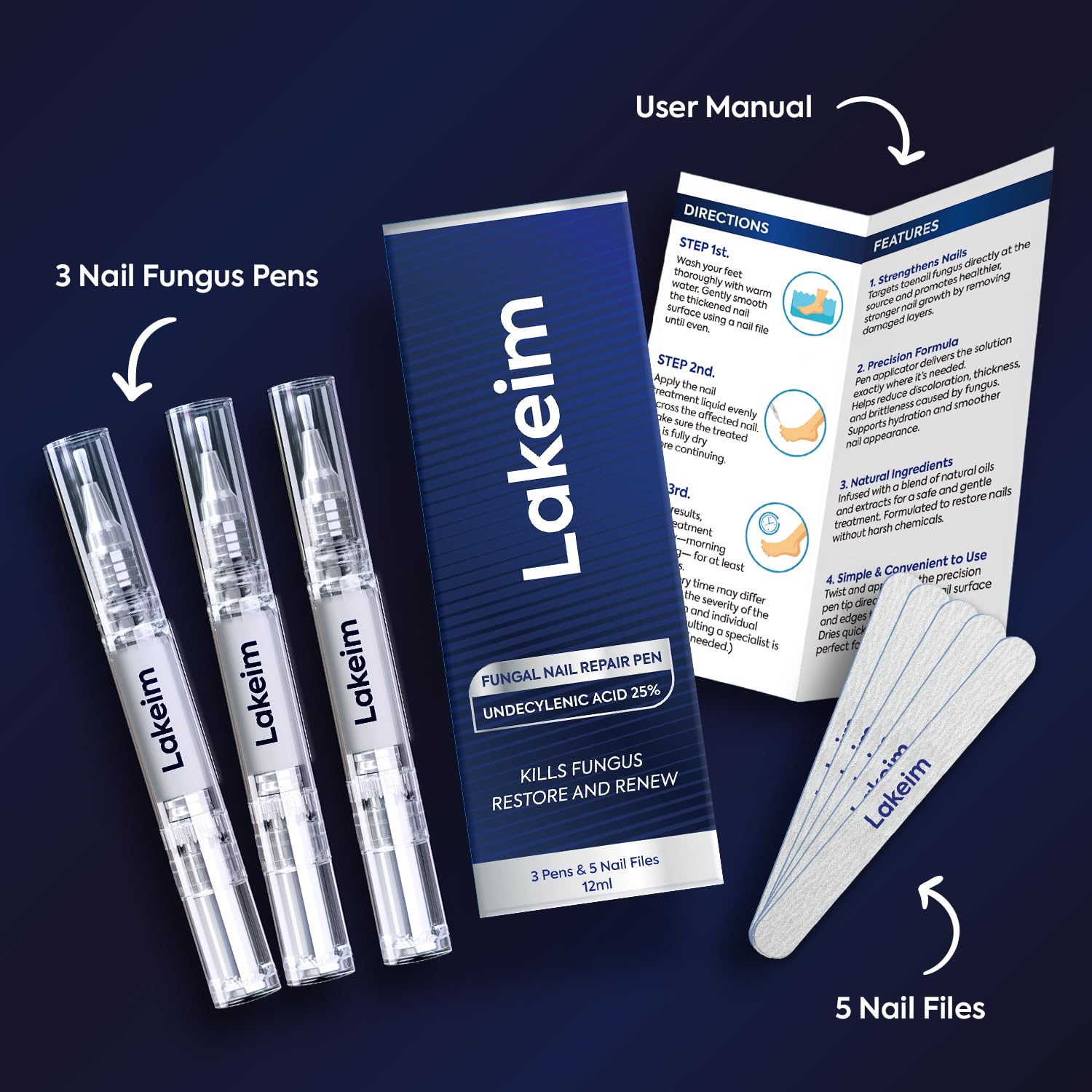 Lakeim 5-nail-files kit for gentle nail prep and shaping.