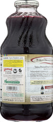 Lakewood Blueberry Juice label close-up, highlighting organic and non-GMO certification.