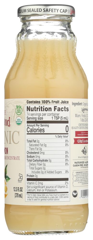Pouring Lakewood Lemon Pure Organic juice for a quick citrus lift in any drink.