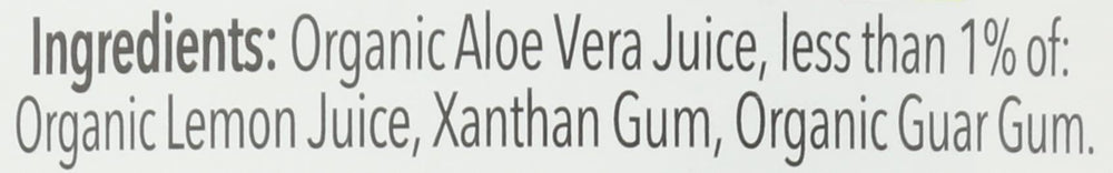 Close up of Lakewood Aloe Vera label highlighting organic sourcing